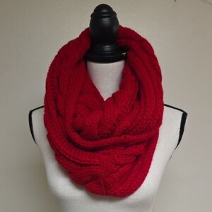 Cozy Red Knit Infinity Scarf #195
